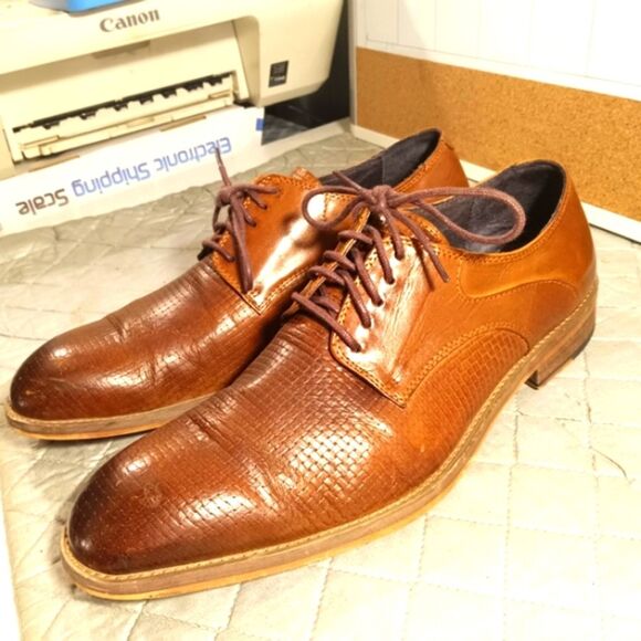 Asher Green Mens  Textured Brown Genuine Leather  Oxford Tie Up Shoes Sz 8 main image 5